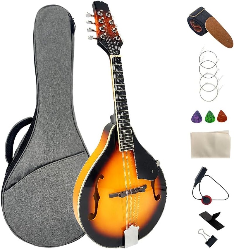 YoungMonic Mandolin Musical Instrument A Style Acoustic Mandolin Instrument Kit 8 String for Beginners Adults with Carrying Case Extra Strings Picks Cleaning Cloth - Image 1
